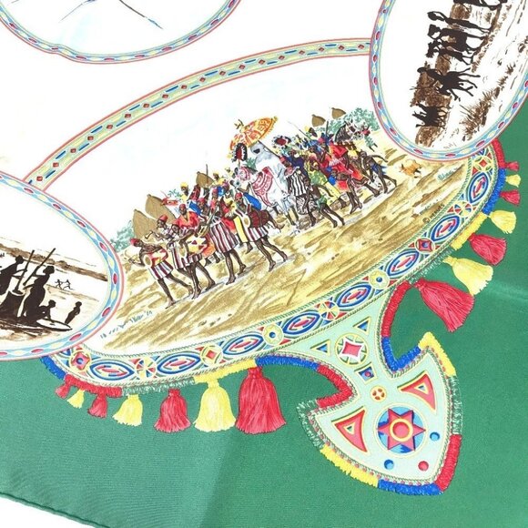 HERMES Carre90 Carre 90 CAVALIERS PEULS Poole jockey Scarf silk Green - Picture 8 of 14